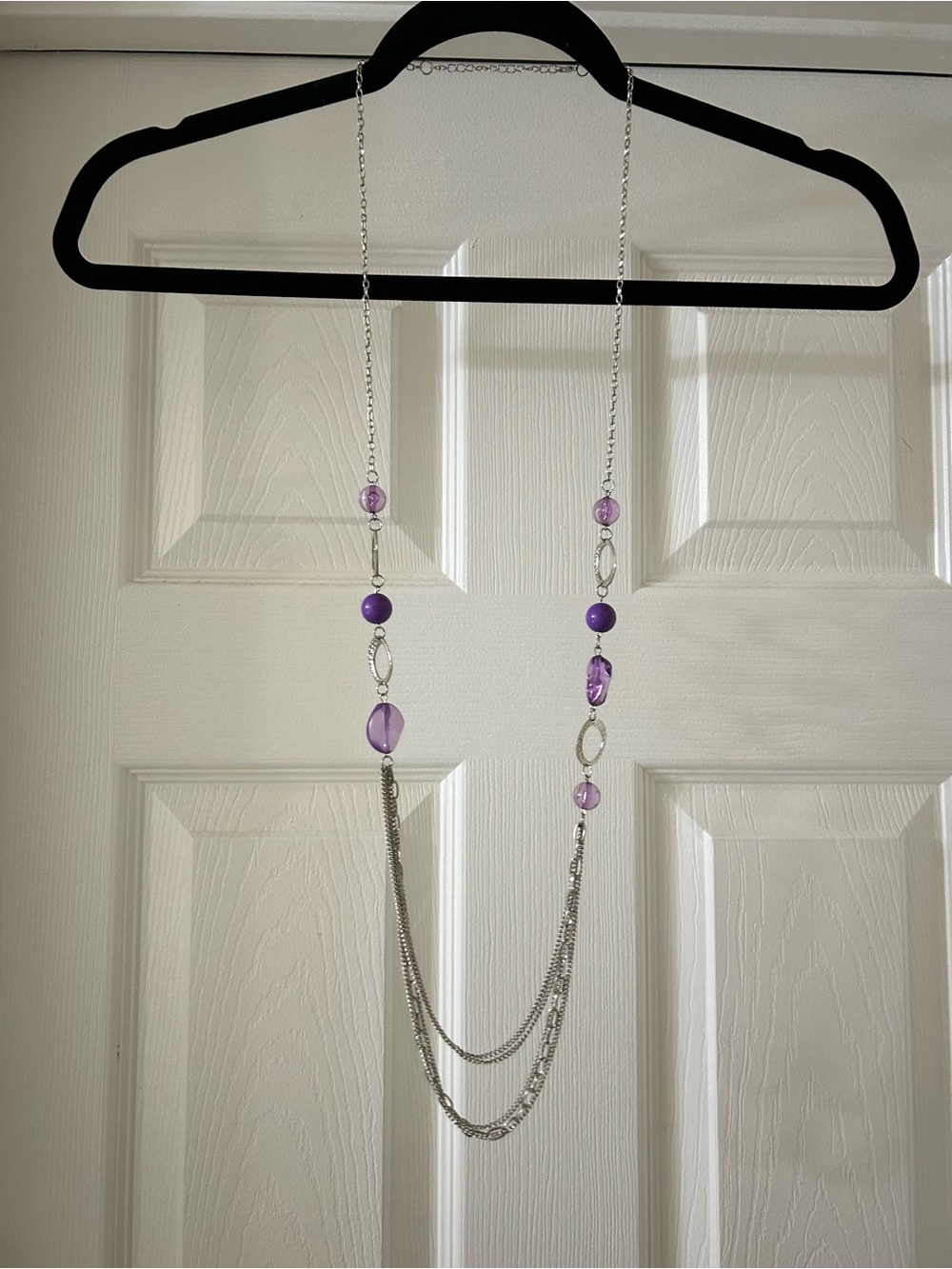 Silver Chain Necklace with Purple Beads - Women Jewelry